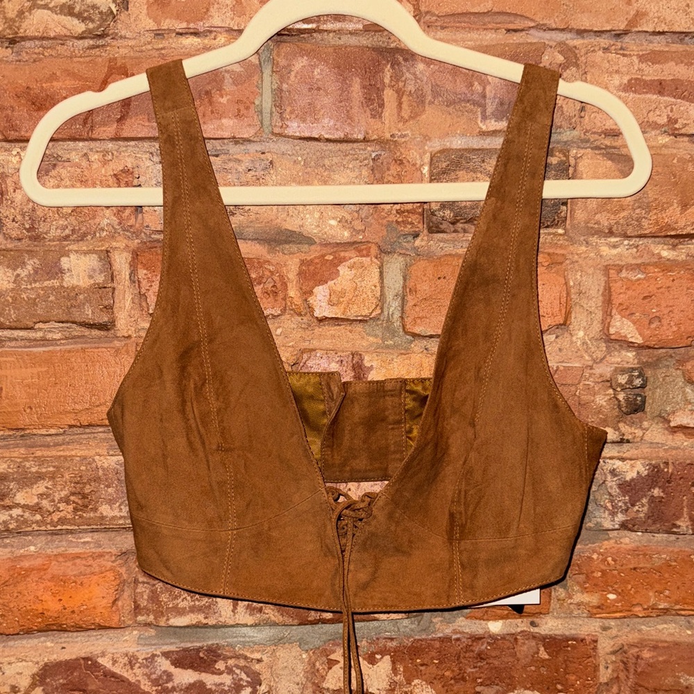 Zara Brown Suede Lace-Up Crop Camisole